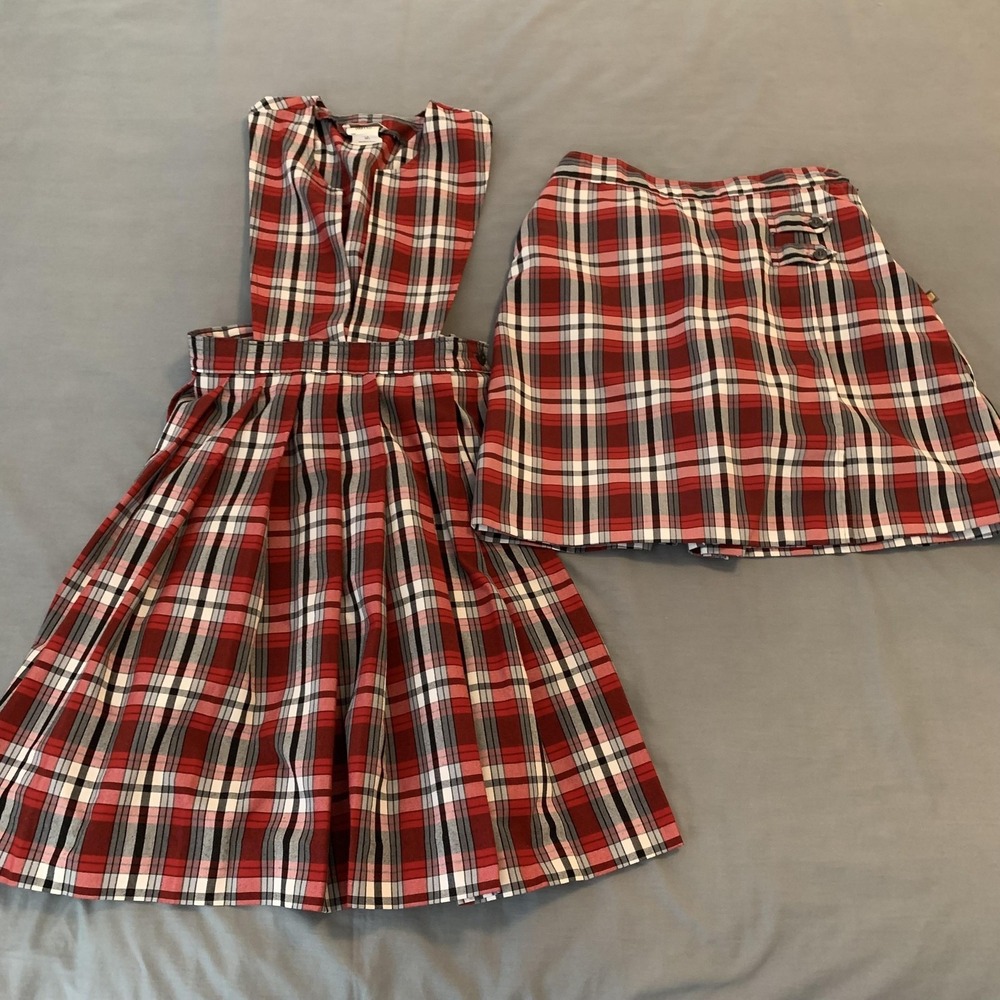 Dennis School Uniform Jumper Dress And Skort Girls‎ 14 Red Plaid Pleated 2 Piece